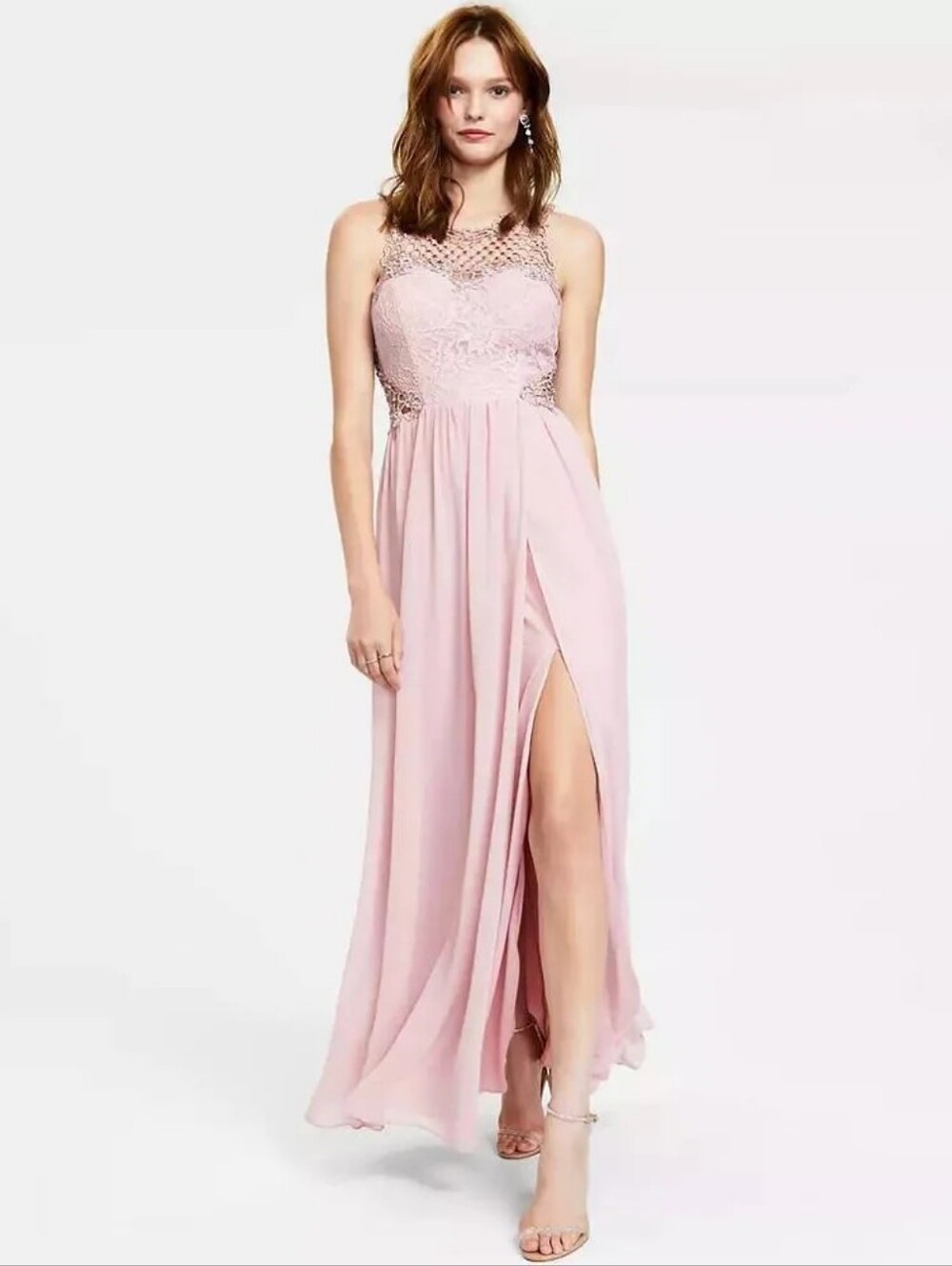 City Studio Dusty Rose Lace Bodice Chiffon Prom Gown